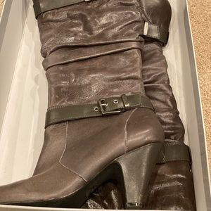 Taupe Tall buckle boots worn once